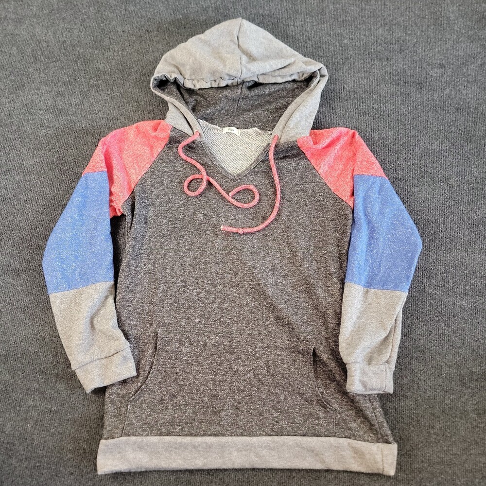 Egy California Charcoal Gray Blue Red Pocket Pullover French Terry Hoodie Medium